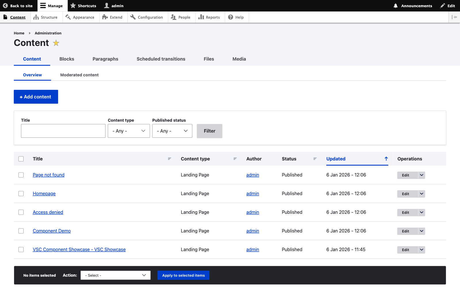 Content Management Interface